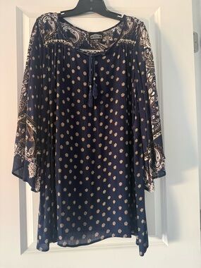 Angie Navy and Cream Paisley Midi Dress